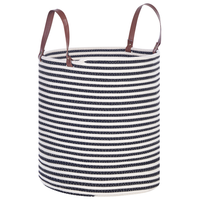 Cestino portaoggetti Cotone bianco e nero fatto a mano con maniglie Modello a righe Cesto per la biancheria in tessuto
