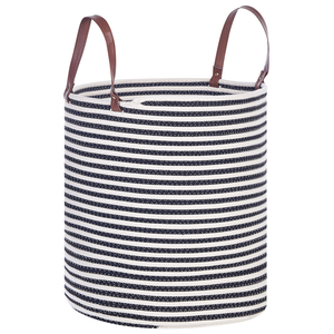 Cestino portaoggetti Cotone bianco e nero fatto a mano con maniglie Modello a righe Cesto per la biancheria in tessuto