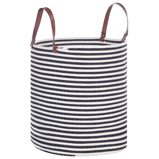 Cestino portaoggetti Cotone bianco e nero fatto a mano con maniglie Modello a righe Cesto per la biancheria in tessuto