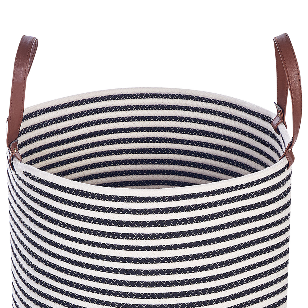 Cestino portaoggetti Cotone bianco e nero fatto a mano con maniglie Modello a righe Cesto per la biancheria in tessuto