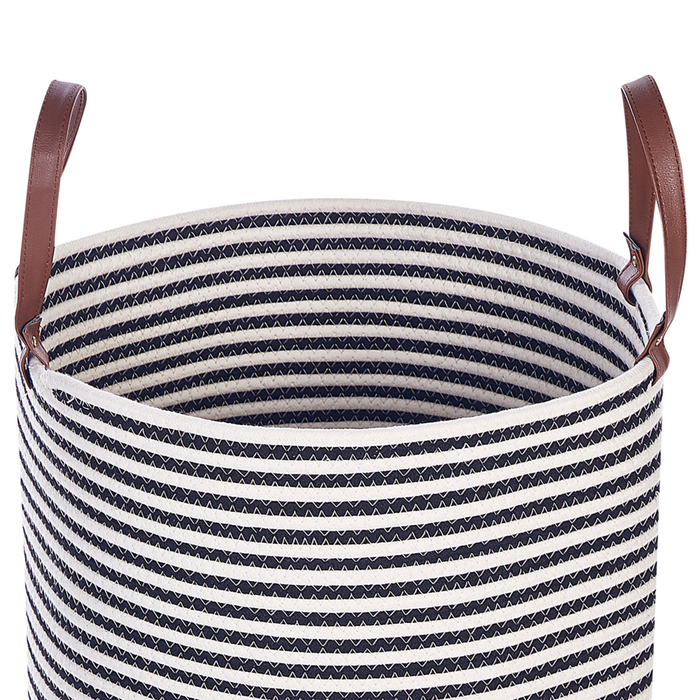 Cestino portaoggetti Cotone bianco e nero fatto a mano con maniglie Modello a righe Cesto per la biancheria in tessuto