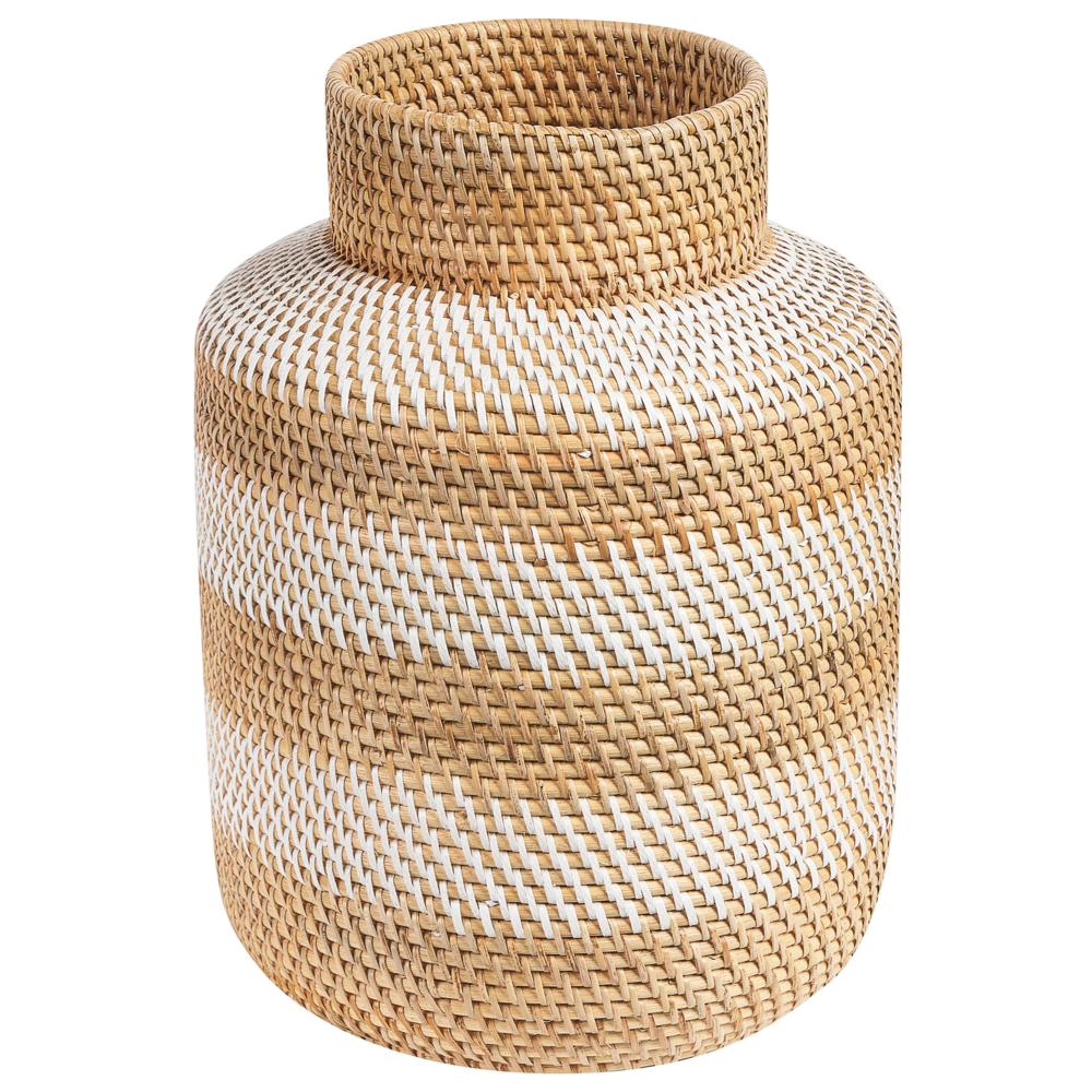Vaso decorativo in stile naturale in rattan bianco e beige