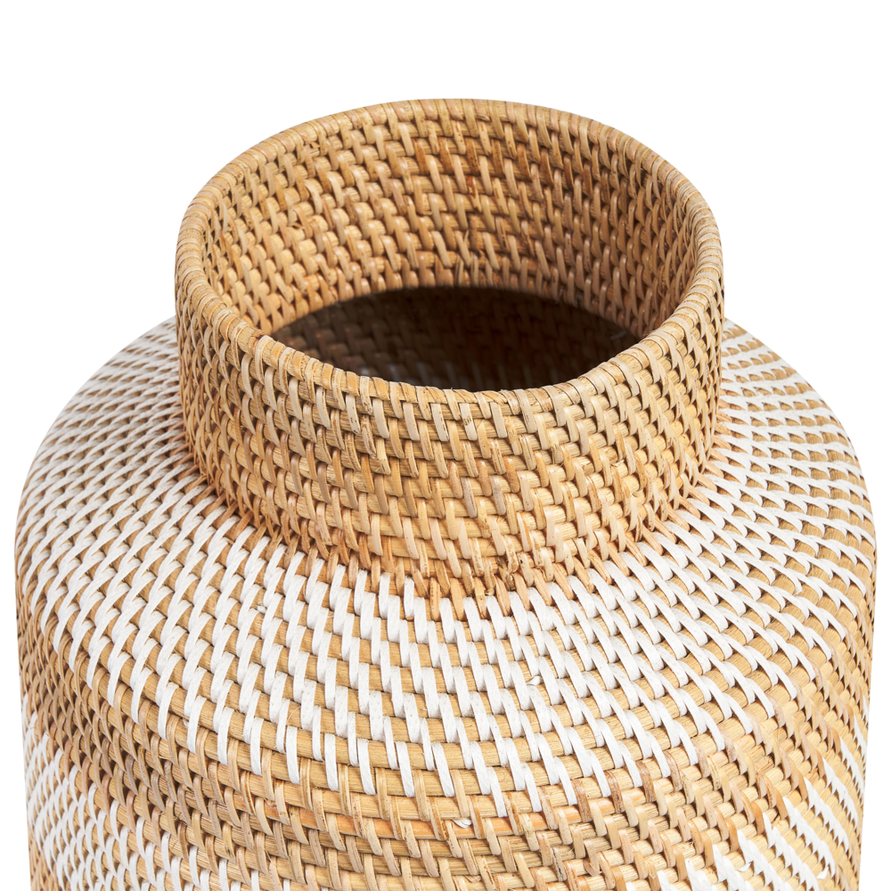 Vaso decorativo in stile naturale in rattan bianco e beige