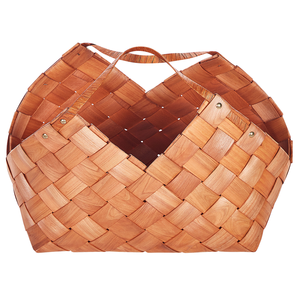 Cesta fatta a mano con maniglie portariviste in legno naturale