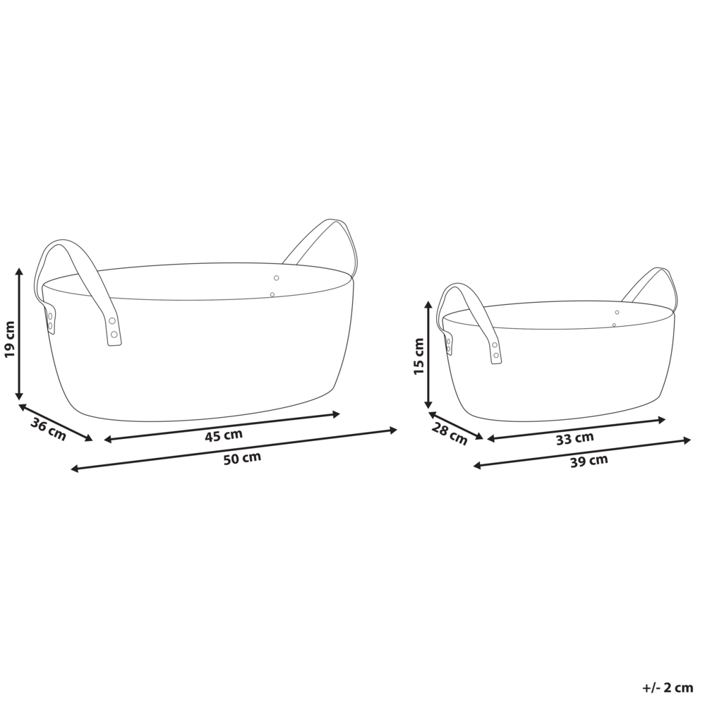 Set di 2 ceste portaoggetti in cotone beige realizzati a mano con maniglie in pelle