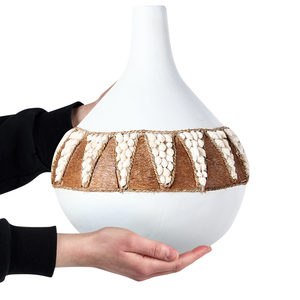 Vaso decorativo in terracotta bianca 33 cm Fatto a mano con motivi rustici Boho Accessori per la casa