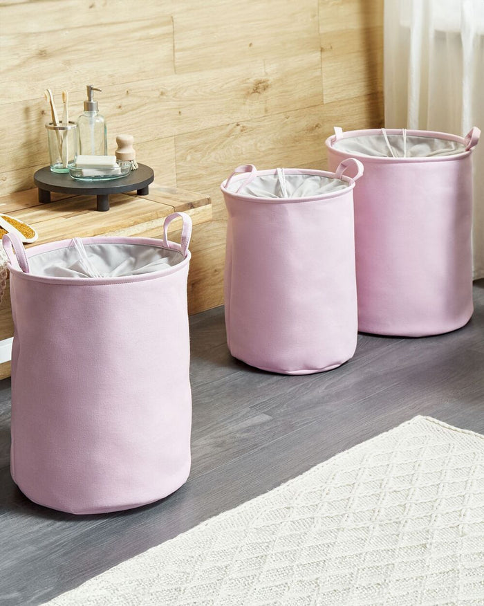 Set di 3 ceste portaoggetti in cotone bianco con copertura a coulisse Cestino per la biancheria Accessori pratici