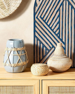 Cesta in rattan naturale verniciato altezza 25 cm per la casa con coperchio Boho Rustic Decor Painted