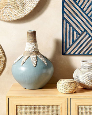 Vaso decorativo Azzurro Terracotta 43 cm Fatto a mano Modello rustico Boho Accessori per la casa