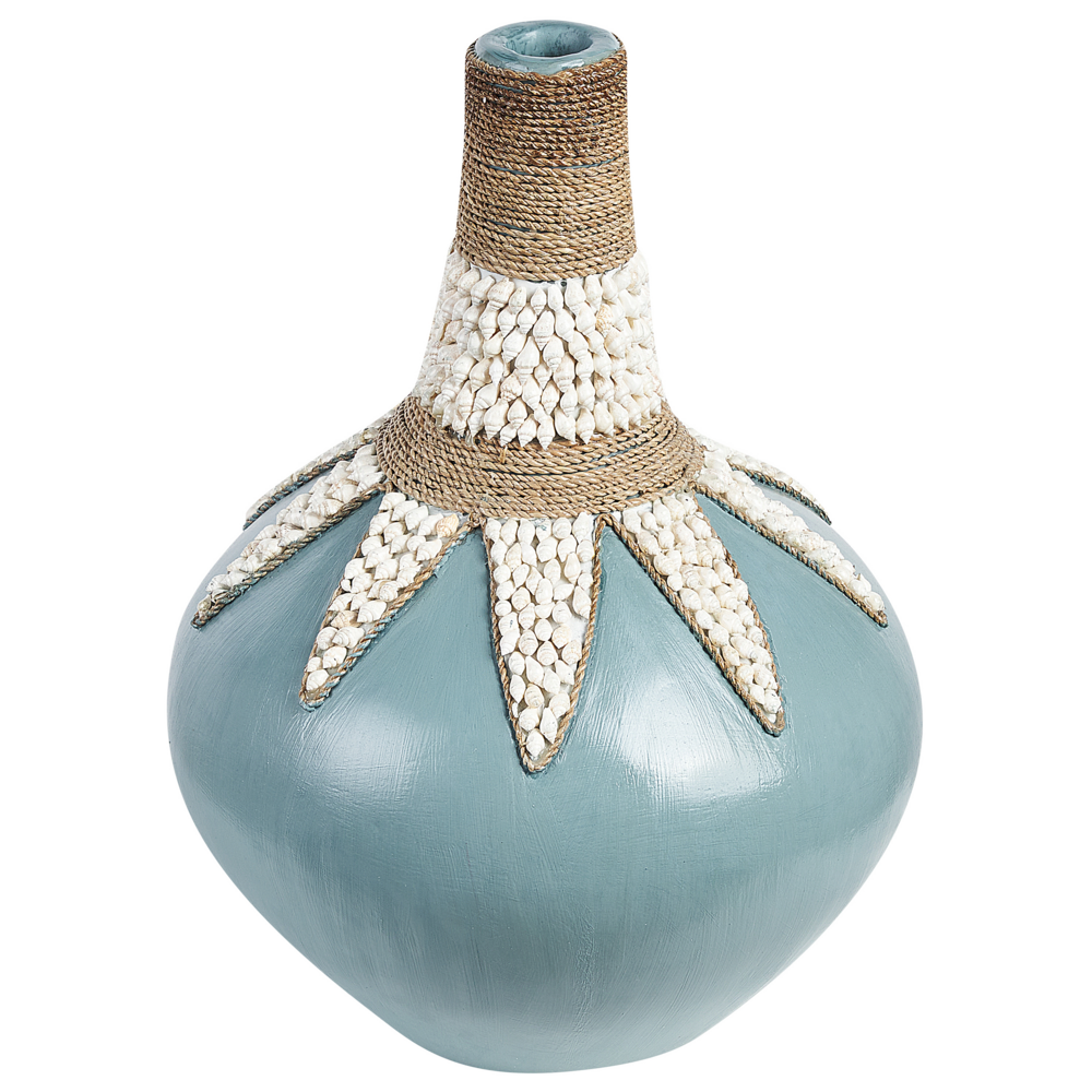 Vaso decorativo Azzurro Terracotta 43 cm Fatto a mano Modello rustico Boho Accessori per la casa