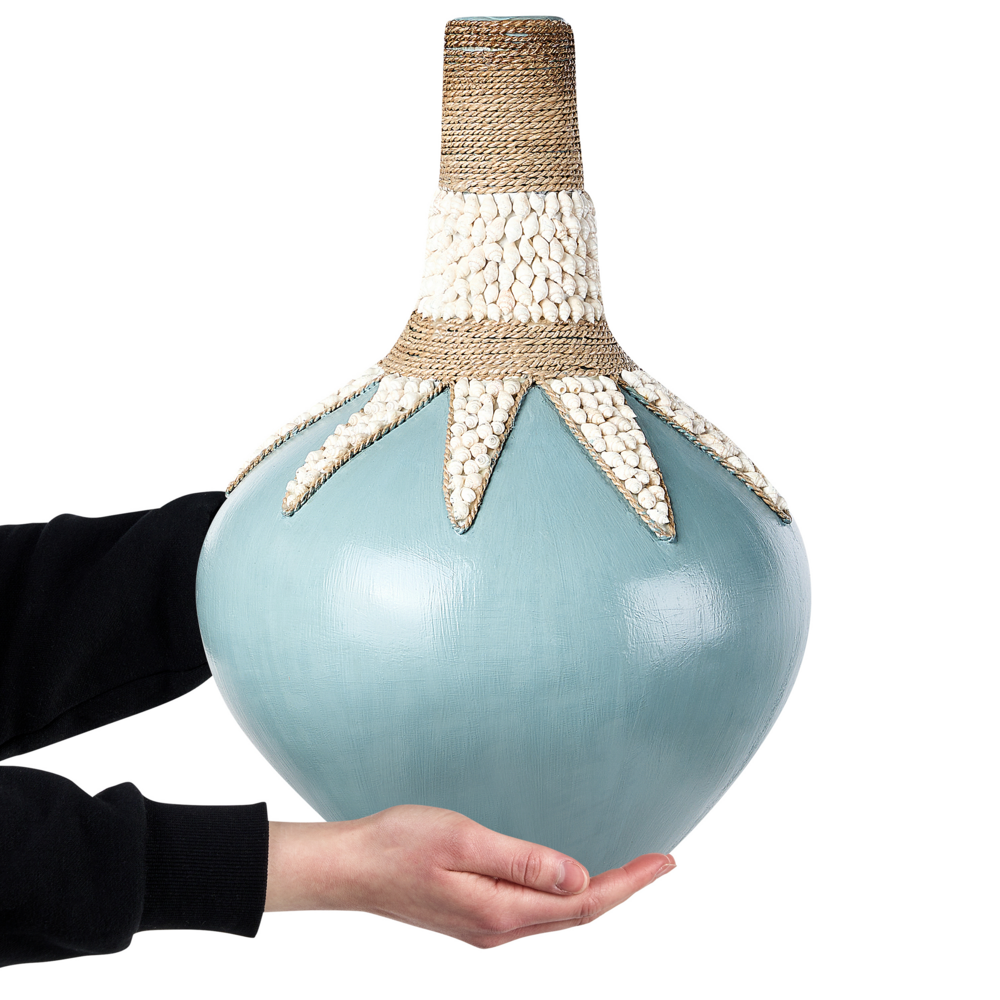 Vaso decorativo Azzurro Terracotta 43 cm Fatto a mano Modello rustico Boho Accessori per la casa