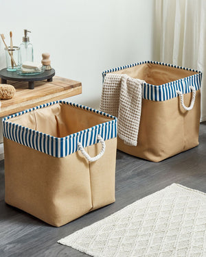 Set di 2 ceste portaoggetti in cotone beige con maniglie Soggiorno tradizionale Camera da letto