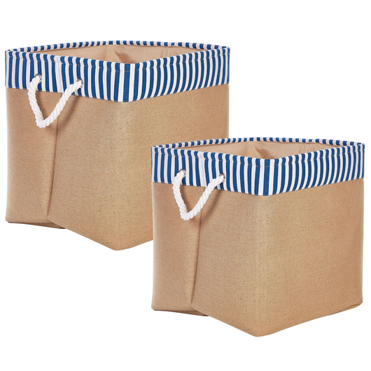 Set di 2 ceste portaoggetti in cotone beige con maniglie Soggiorno tradizionale Camera da letto