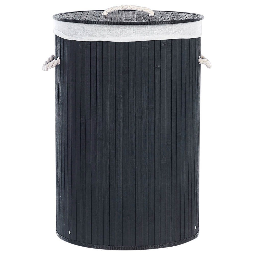 Cestino portaoggetti in bambù nero con coperchio Cestino per biancheria Accessori pratici lavanderia bucato