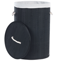 Cestino portaoggetti in bambù nero con coperchio Cestino per biancheria Accessori pratici lavanderia bucato