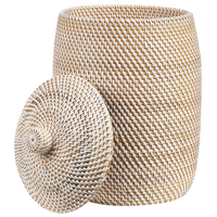 Cesto con coperchio in rattan naturale bianco 44 cm stile boho rustico bagno camera da letto