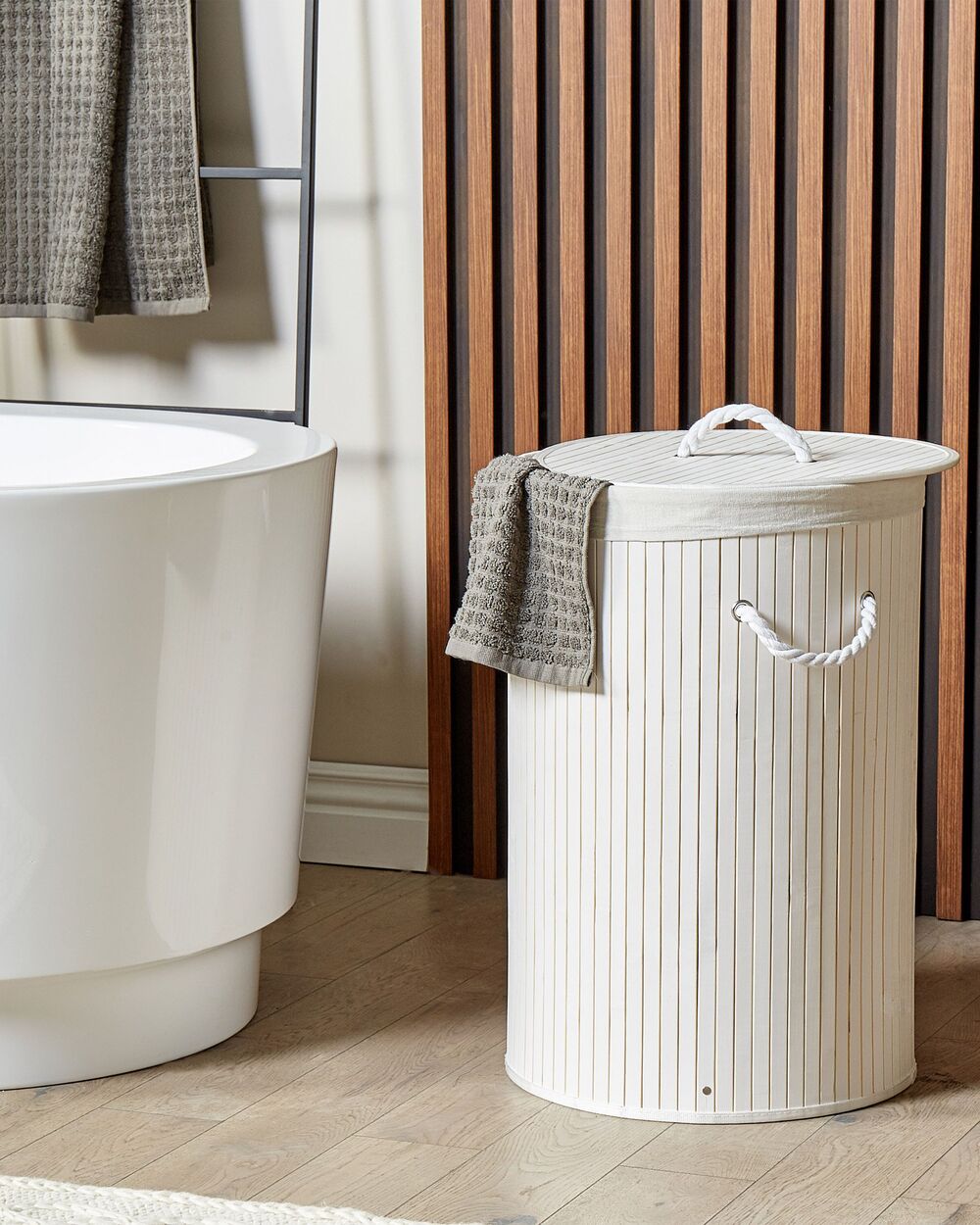 Cestino portaoggetti in bambù nero con coperchio Cestino per biancheria Accessori pratici lavanderia bucato