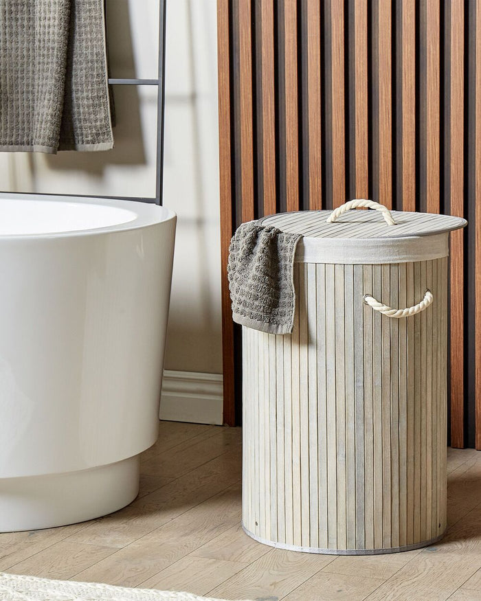 Cestino portaoggetti in bambù nero con coperchio Cestino per biancheria Accessori pratici lavanderia bucato