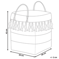 Cesto in legno di bambù naturale bianco blu 42 cm con maniglie stile rustico boho