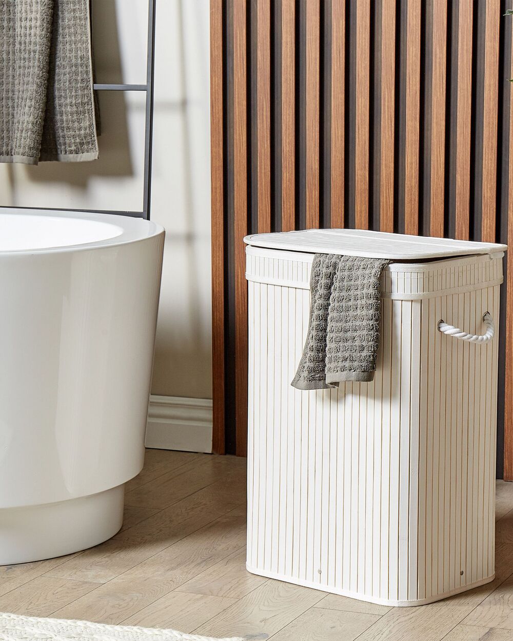 Cestino portaoggetti in bambù chiaro con coperchio Cestino per biancheria Accessori pratici lavanderia bucato