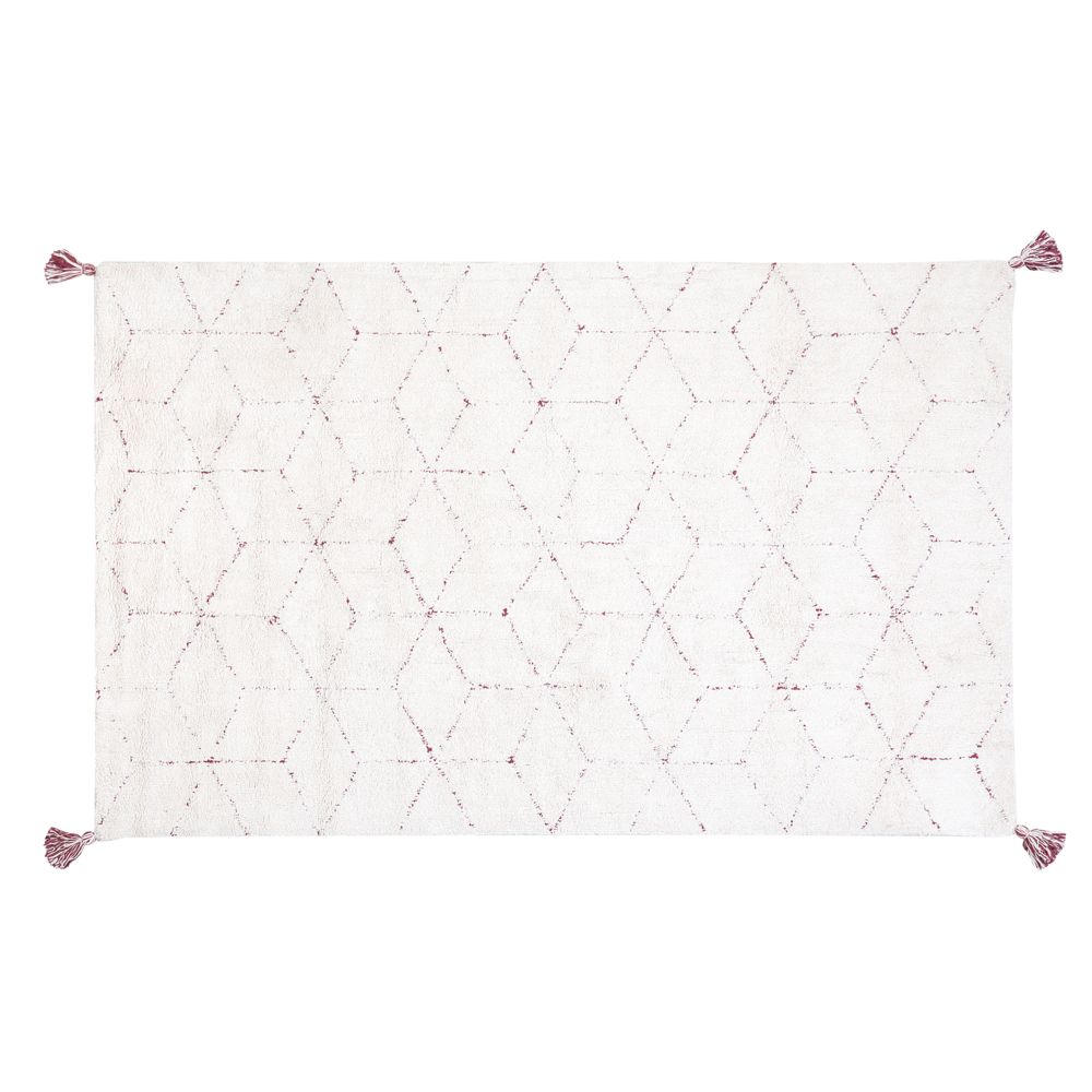 Tappeto orientale moderno con nappe 140 x 200 cm bianco con motivo geometrico rosso