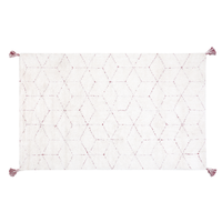 Tappeto orientale moderno con nappe 140 x 200 cm bianco con motivo geometrico rosso