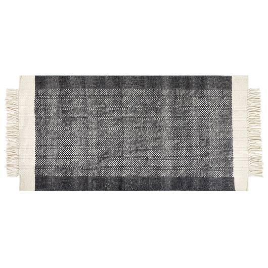 Tappeto in lana bianco sporco nero 80 x 150 cm fatto a mano con nappe moderne