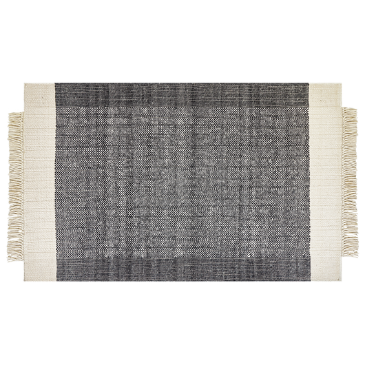 Tappeto in lana bianco sporco nero 140 x 200 cm fatto a mano con nappe moderne
