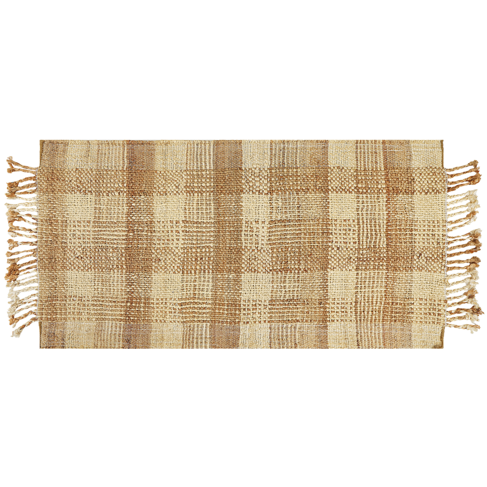 Tappeto juta beige 80 x 150 cm con nappe motivo geometrico intrecciato fatto a mano stile boho per soggiorno camera da letto