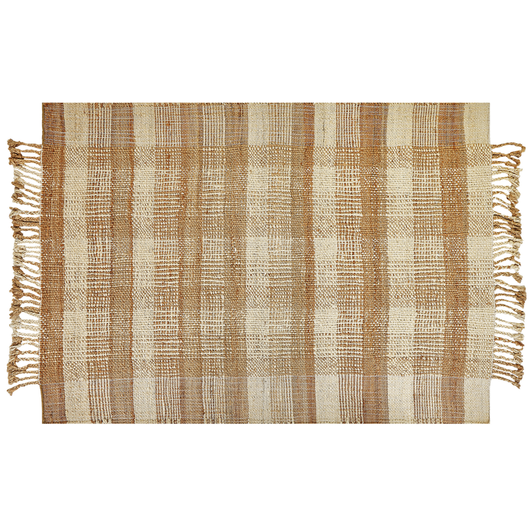 Tappeto in juta beige 160 x 230 cm con nappe motivo geometrico intrecciato a mano stile bohémien per soggiorno camera da letto