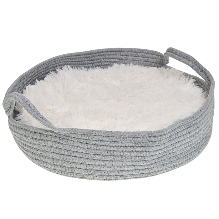 Cuccia morbido lettino per animali domestici in cotone grigio e bianco ø 45 cm