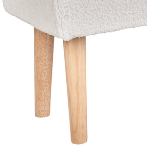 Poggiapiedi in Cotone Bianco con Gambe in Legno