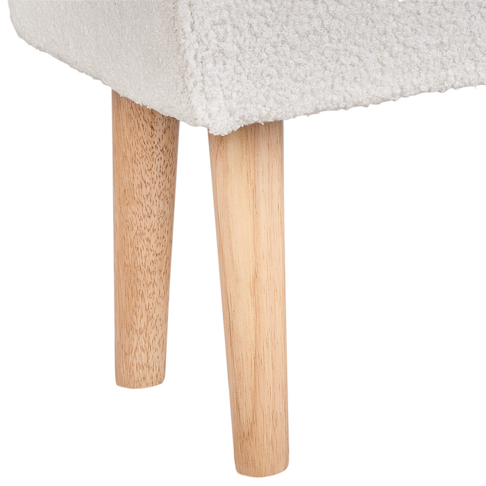 Poggiapiedi in Cotone Bianco con Gambe in Legno