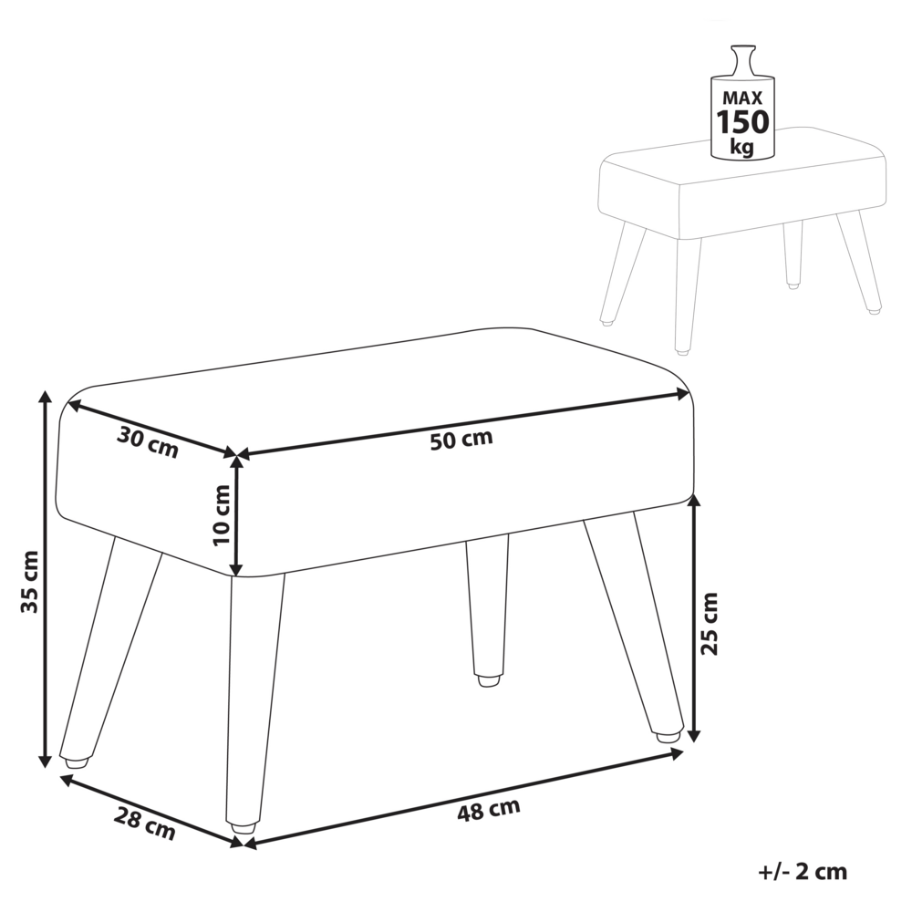 Poggiapiedi in Cotone Bianco con Gambe in Legno