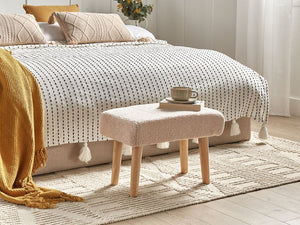 Poggiapiedi in Cotone Beige con Gambe in Legno