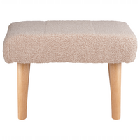 Poggiapiedi in Cotone Beige con Gambe in Legno