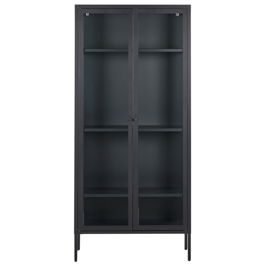 Vetrina moderna in acciaio nero e ante in vetro 176 cm stile contemporaneo industriale sala da pranzo soggiorno