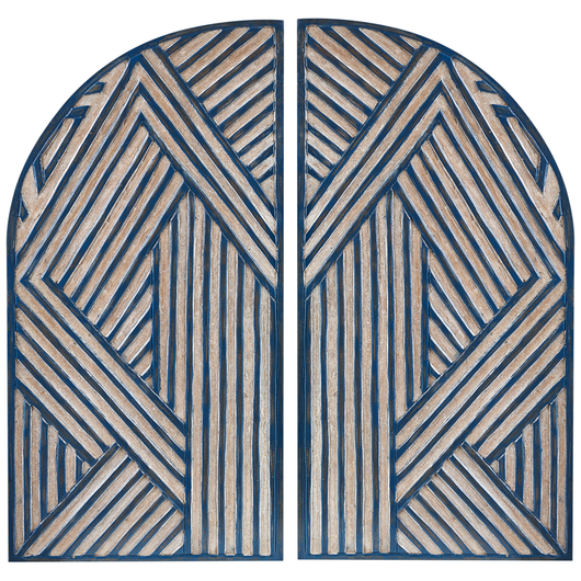 Decorazione da parete a forma di finestra in MDF blu scuro con motivi intagliati Modernamente minimalista