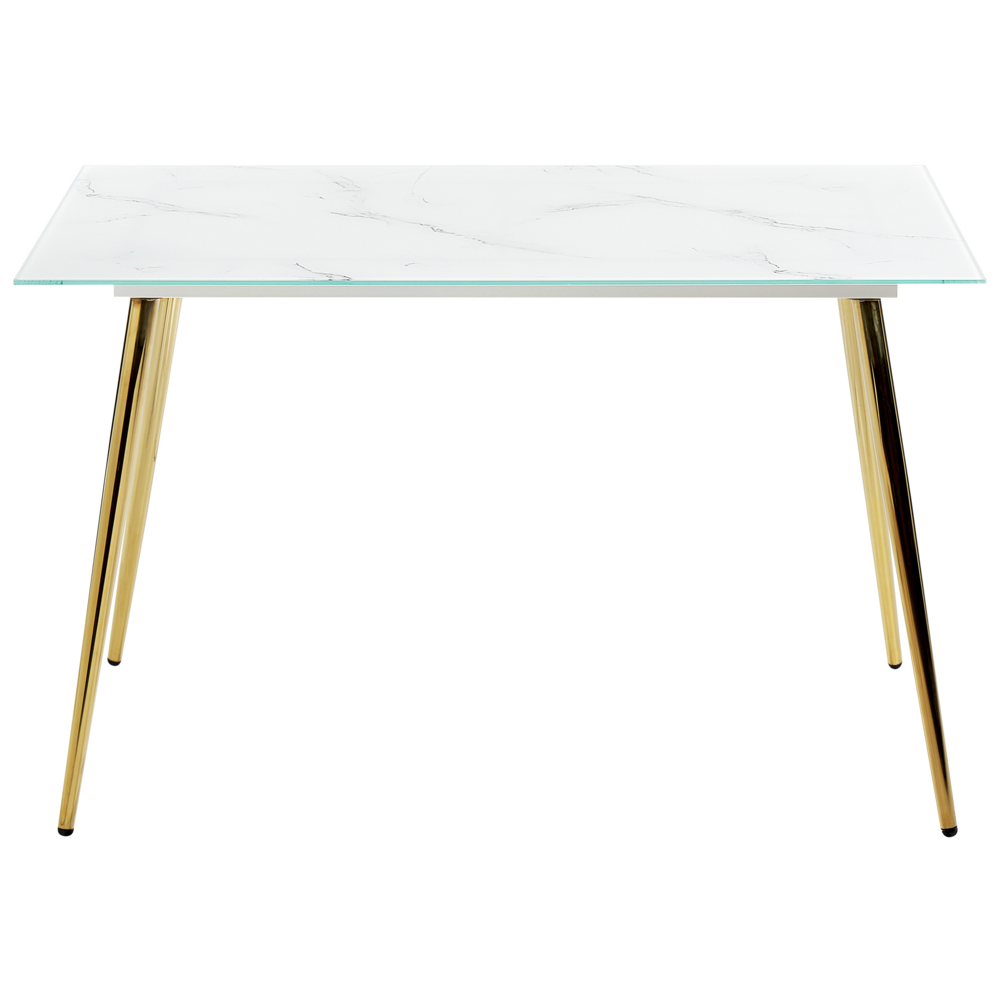 Tavolo da pranzo in vetro temperato bianco dorato 120 x 70 cm effetto marmo soggiorno moderno glam