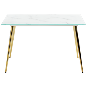 Tavolo da pranzo in vetro temperato bianco dorato 120 x 70 cm effetto marmo soggiorno moderno glam