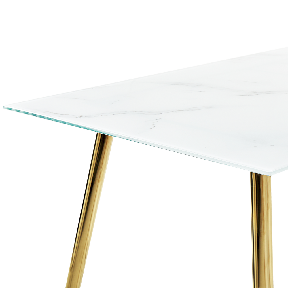 Tavolo da pranzo in vetro temperato bianco dorato 120 x 70 cm effetto marmo soggiorno moderno glam