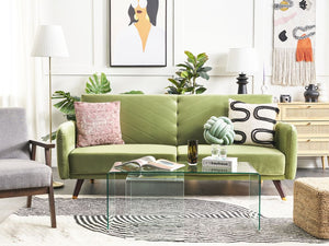 Divano Letto Tessuto Velluto Blu Navy Soggiorno Moderno 3 Posti Gambe In Legno Braccio A Pista