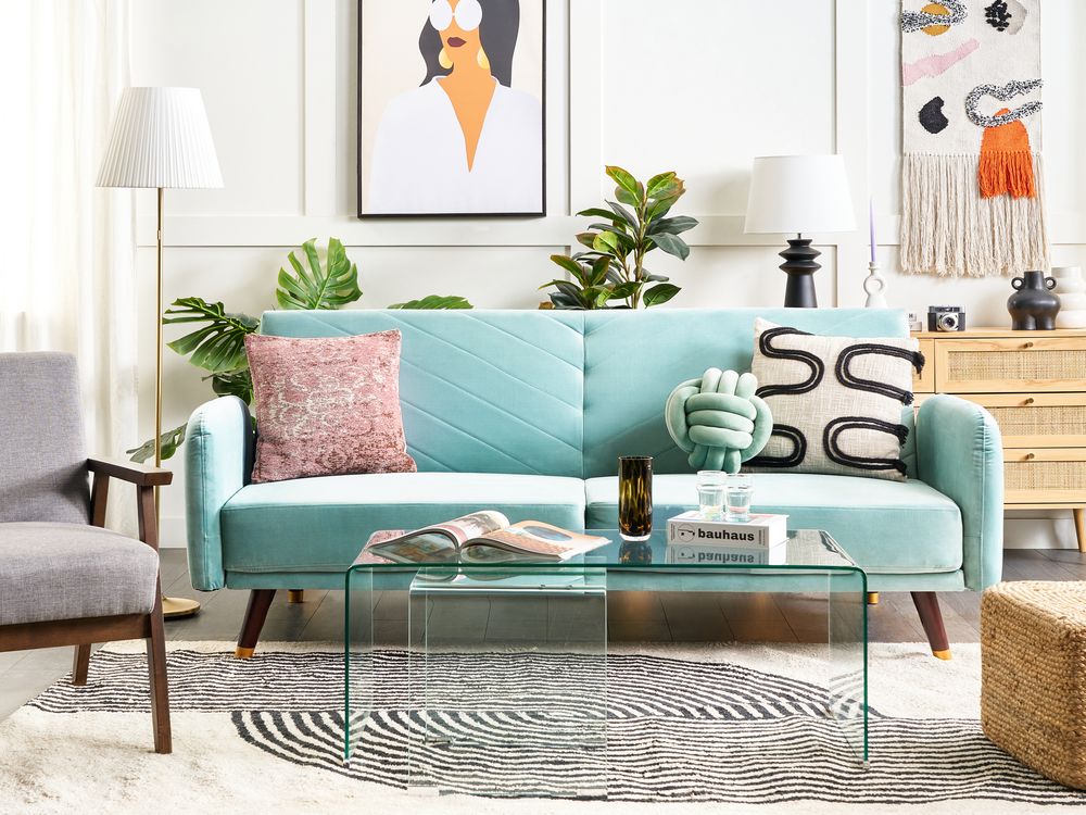 Divano Letto Tessuto Velluto Blu Navy Soggiorno Moderno 3 Posti Gambe In Legno Braccio A Pista