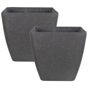 Set di 2 vasi per piante fioriera in poliresina solida grigio scuro in miscela di pietra quadrata 49 x 49 cm resistente ai raggi UV
