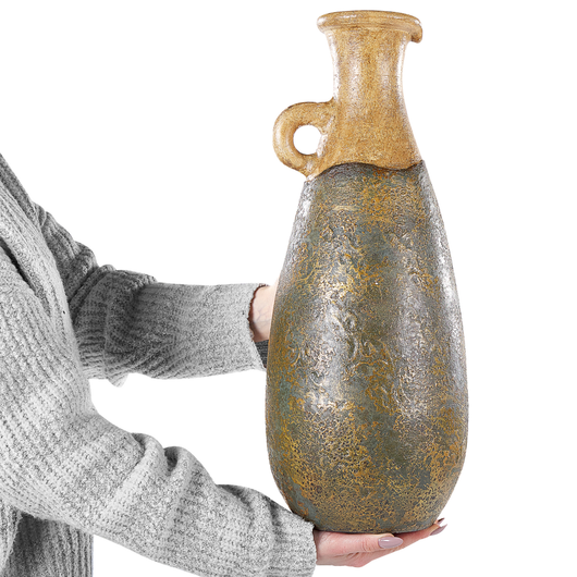 Vaso decorativo in terracotta verde e oro 50 cm dipinto a mano con design retrò di ispirazione vintage