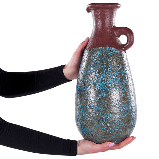 Vaso in terracotta di colore blu marrone 40 cm realizzato a mano stile vintage soggiorno camera da letto