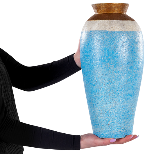 Vaso decorativo in terracotta azzurro 42 cm dipinto a mano con design retrò di ispirazione vintage