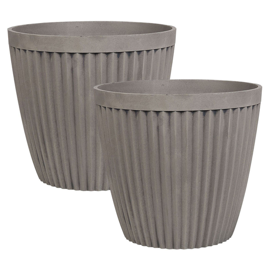Set di 2 vasi in pietra tortora ⌀ 36 cm con scanalature verticali per interni ed esterni tutte le stagioni