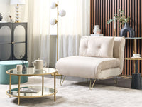 Divano letto 1 posto in velluto beige con cuscino e gambe in metallo dorato pieghevole senza braccioli dorato glamour