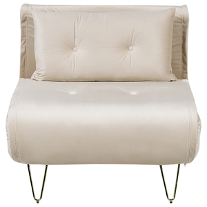Divano letto 1 posto in velluto beige con cuscino e gambe in metallo dorato pieghevole senza braccioli dorato glamour